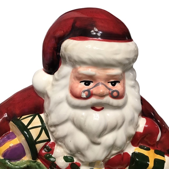 CHRISTMAS Serving/Cookie Dish 3-D Sculpted Ceramic Glossy Diameter 11” - Picture 3 of 6